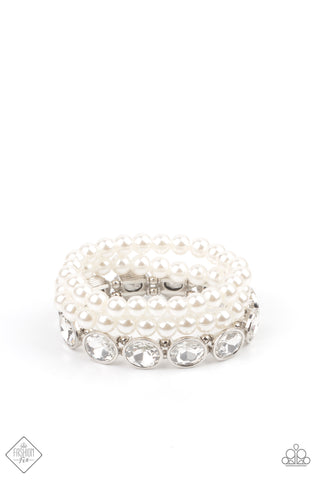 Flawlessly Flattering - Paparazzi - White Pearl and Gem Stretchy Bracelet