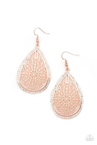 Fleur de Fantasy - Paparazzi - Rose Gold Floral Teardrop White Rhinestone Earrings