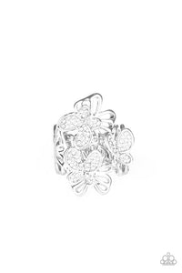 Flighty Flutter - Paparazzi - White Rhinestone Butterfly Summer Party Pack Exclusive Ring