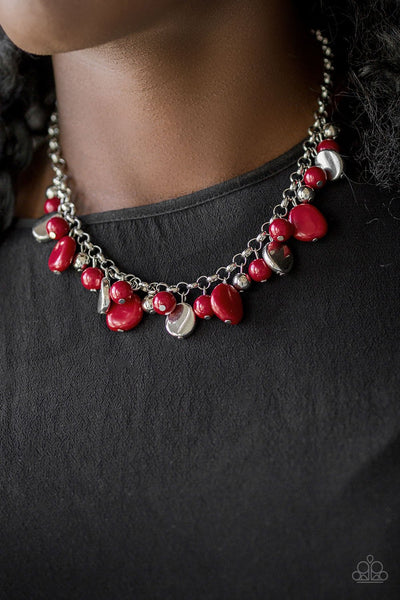Flirtatiously Florida - Paparazzi - Red and Silver Bead Necklace