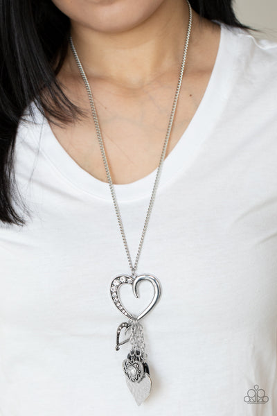 Flirty Fashionista - Paparazzi - Black Bead Heart Rhinestone Cluster Pendant Necklace