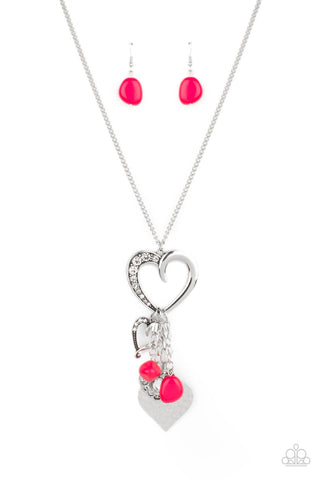 Flirty Fashionista - Paparazzi - Pink Bead Heart Rhinestone Cluster Pendant Necklace
