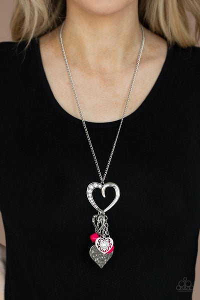 Flirty Fashionista - Paparazzi - Pink Bead Heart Rhinestone Cluster Pendant Necklace