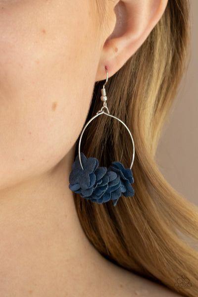 Flirty Florets - Paparazzi - Blue Flower Silver Circle Earrings