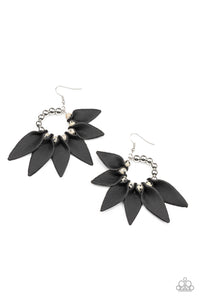 Flower Child Fever - Paparazzi - Black Leather Petal White Stone Earrings