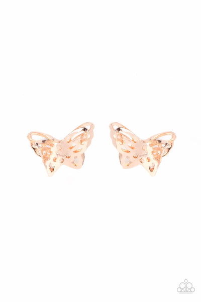 Flutter Fantasy - Paparazzi - Rose Gold Butterfly Post Earrings