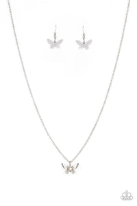 Flutter Love - Paparazzi - Multi Iridescent Rhinestone Silver Butterfly Dainty Necklace