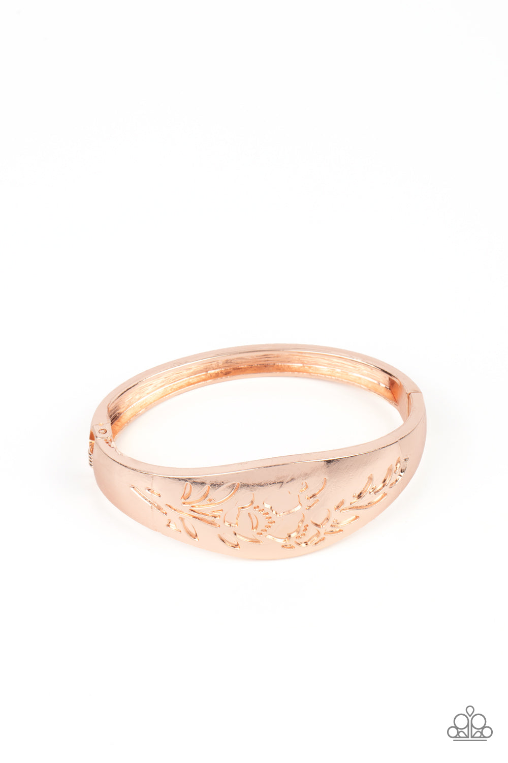 Fond of Florals - Paparazzi - Rose Gold Stamped Flower Hinge Bangle Bracelet