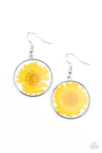 Forever Florals - Paparazzi - Yellow Pressed Flower Acrylic Circle Earrings