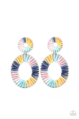 Foxy Flamenco - Paparazzi - Multi Tie Dye Wicker Silver Oval Life of the Party Earrings