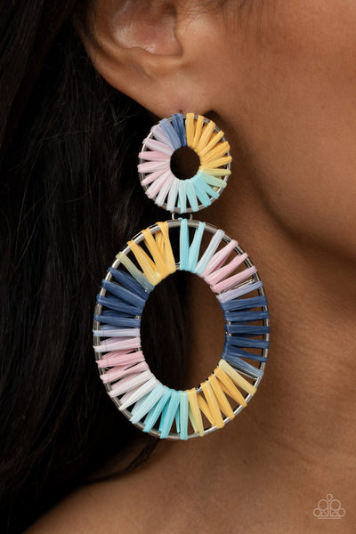 Foxy Flamenco - Paparazzi - Multi Tie Dye Wicker Silver Oval Life of the Party Earrings