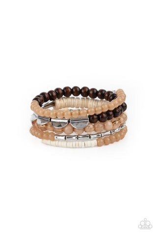 Free-Spirited Spiral - Paparazzi - Brown Wood Bead Coil Bracelet