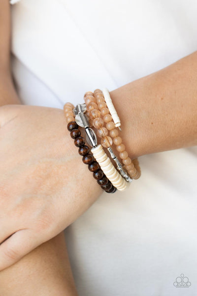 Free-Spirited Spiral - Paparazzi - Brown Wood Bead Coil Bracelet