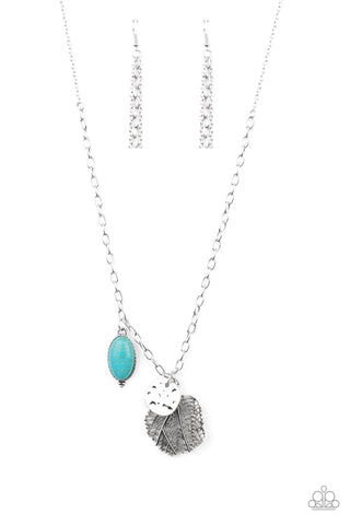 Free-Spirited Forager - Paparazzi - Blue Turquoise Stone Silver Leaf Pendant Necklace