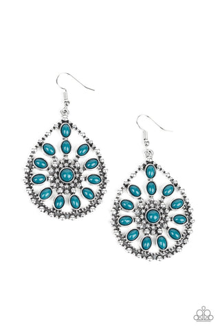 Free To Roam - Paparazzi - Blue Floral Frame Earrings