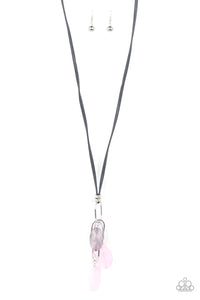 Fundamentally Flirtatious - Paparazzi - Pink and Grey Bead Cluster Gray Leather Cord Necklace