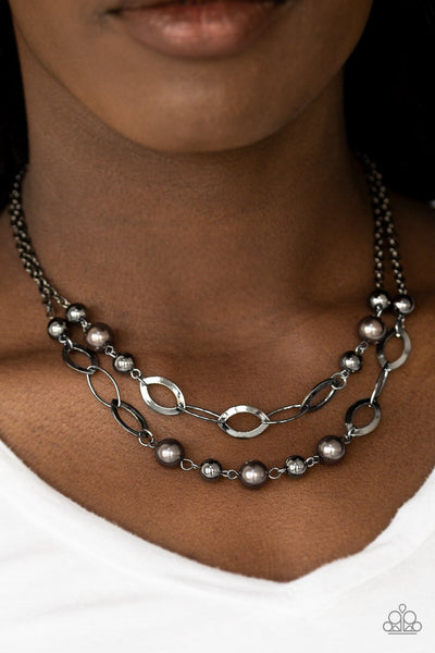 GLIMMER Takes All - Paparazzi - Black Gunmetal Pearl Short Necklace