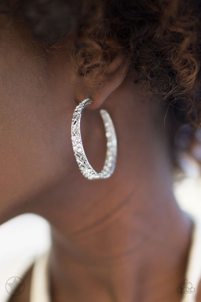 GLITZY By Association - Paparazzi - White Rhinestone Hoop Blockbuster Earrings