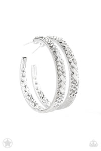 GLITZY By Association - Paparazzi - White Rhinestone Hoop Blockbuster Earrings