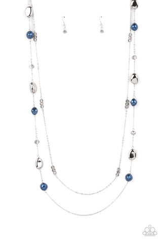 Gala Goals - Paparazzi - Blue Pearl Silver Layered Accent Bead Necklace