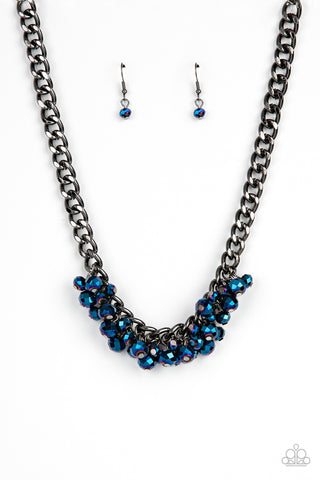 Galactic Knockout - Paparazzi - Blue Metallic Oil Spill Bead Gunmetal Chain Necklace