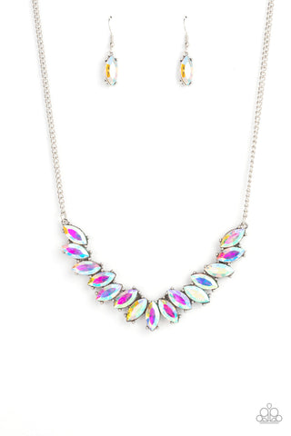 Galaxy Game-Changer - Paparazzi - Multi Iridescent Marquise Rhinestone Necklace