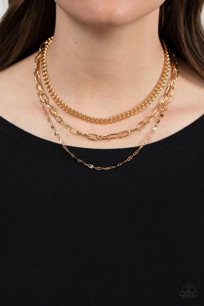 Galvanized Grit - Paparazzi - Gold Layered Chain Necklace