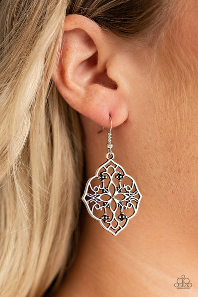 Garden Mandala - Paparazzi - Silver Floral Filigree Earrings