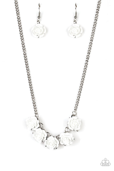 Garden Party Posh - Paparazzi - White Rose Silver Chain Necklace