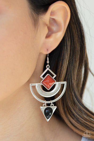 Geo Gypsy - Paparazzi - Multi Black and Brown Triangular Tribal Frame Earrings