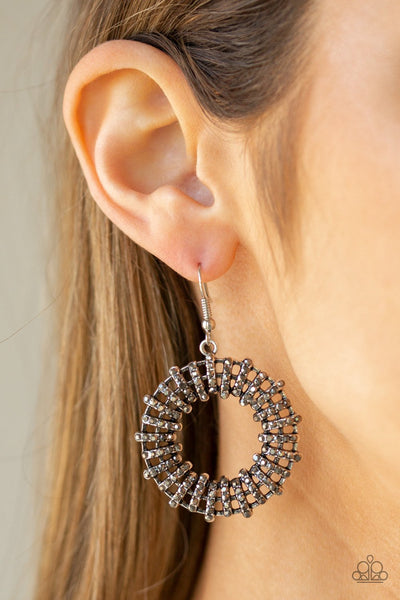 Girl Of Your GLEAMS - Paparazzi - Silver Hematite Rhinestone Circular Earrings