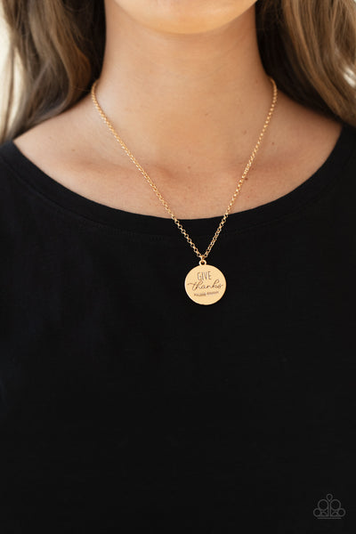 Give Thanks - Paparazzi - Gold "Give Thanks" Inspirational Disc Necklace