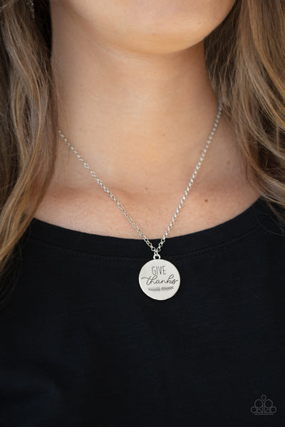 Give Thanks - Paparazzi - Silver "Give Thanks" Inspirational Disc Necklace