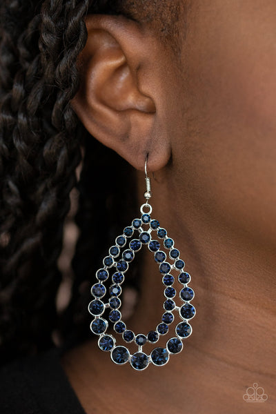 Glacial Glaze - Paparazzi - Blue Tiered Rhinestone Teardrop Earrings