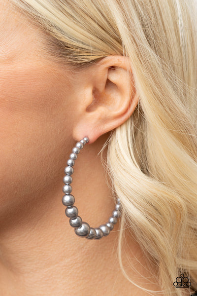 Glamour Graduate - Paparazzi - Silver Pearl Hoop Earrings