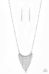 Glitter Bomb - Paparazzi - White Rhinestone Fringe Necklace