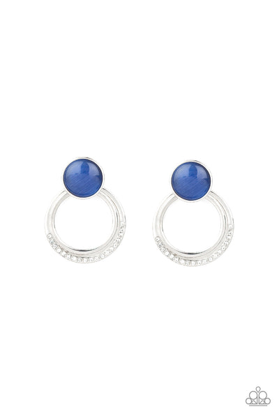 Glow Roll - Paparazzi - Blue Moonstone Cat's Eye Circle Post Earrings