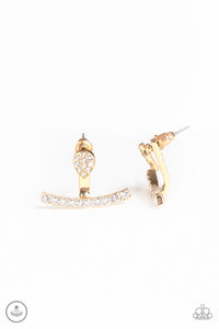 Glowing Glimmer - Paparazzi - Gold Bar White Rhinestone Post Jacket Earrings