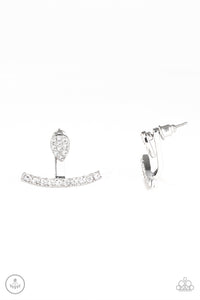 Glowing Glimmer - Paparazzi - White Rhinestone Silver Bar Jacket Earrings