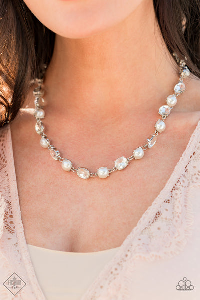 Go-Getter Gleam - Paparazzi - White Pearl and Rhinestone Necklace