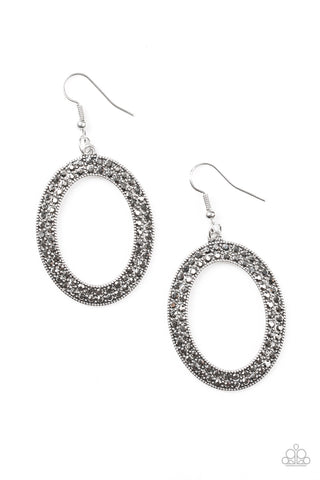 Go Down In Glitter - Paparazzi - Silver Hematite Rhinestone Oval Earrings