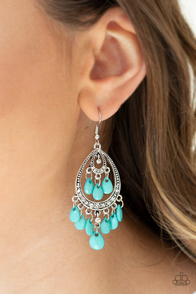 Gorgeously Genie – Paparazzi – Blue Teardrop Bead Silver Frame Earrings