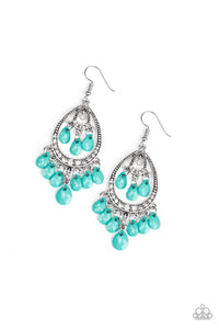 Gorgeously Genie – Paparazzi – Blue Teardrop Bead Silver Frame Earrings