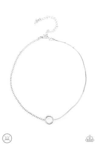 Gotta Split - Paparazzi - White Rhinestone Silver Circle Choker Necklace