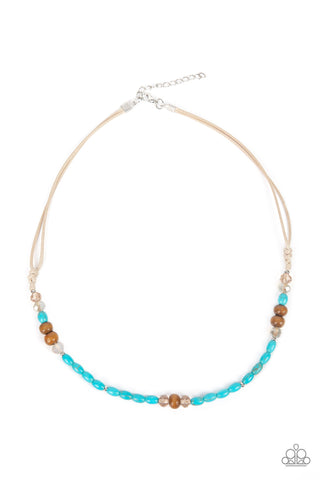 Groundbreaking Glamour - Paparazzi - Blue Turquoise Brown Wood White Cord Necklace