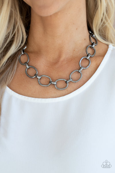 HAUTE-ly Contested - Paparazzi - Black Gunmetal Link Necklace