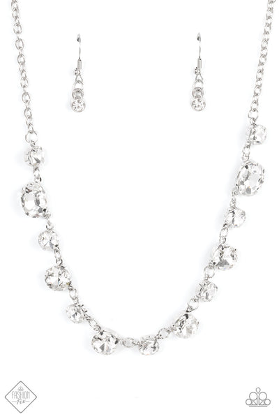 Hands Off the Crown! - Paparazzi - White Rhinestone Fashion Fix February 2022 Necklace