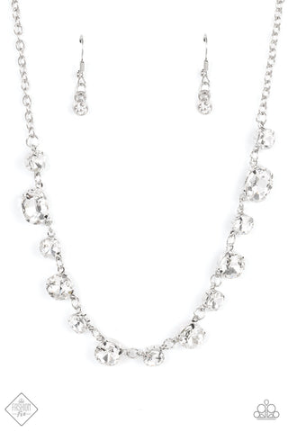 Hands Off the Crown! - Paparazzi - White Rhinestone Fashion Fix February 2022 Necklace