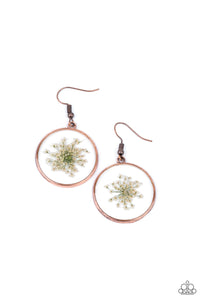 Happily Ever Eden - Paparazzi - Copper Frame White Pressed Flower Acrylic Circle Earrings