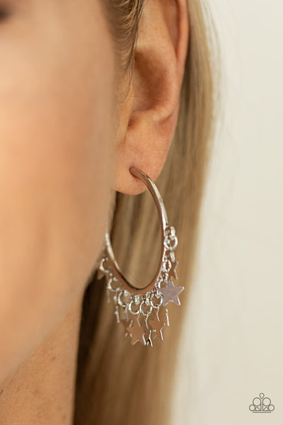 Happy Independence Day - Paparazzi - Silver Star Fringe Hoop Earrings